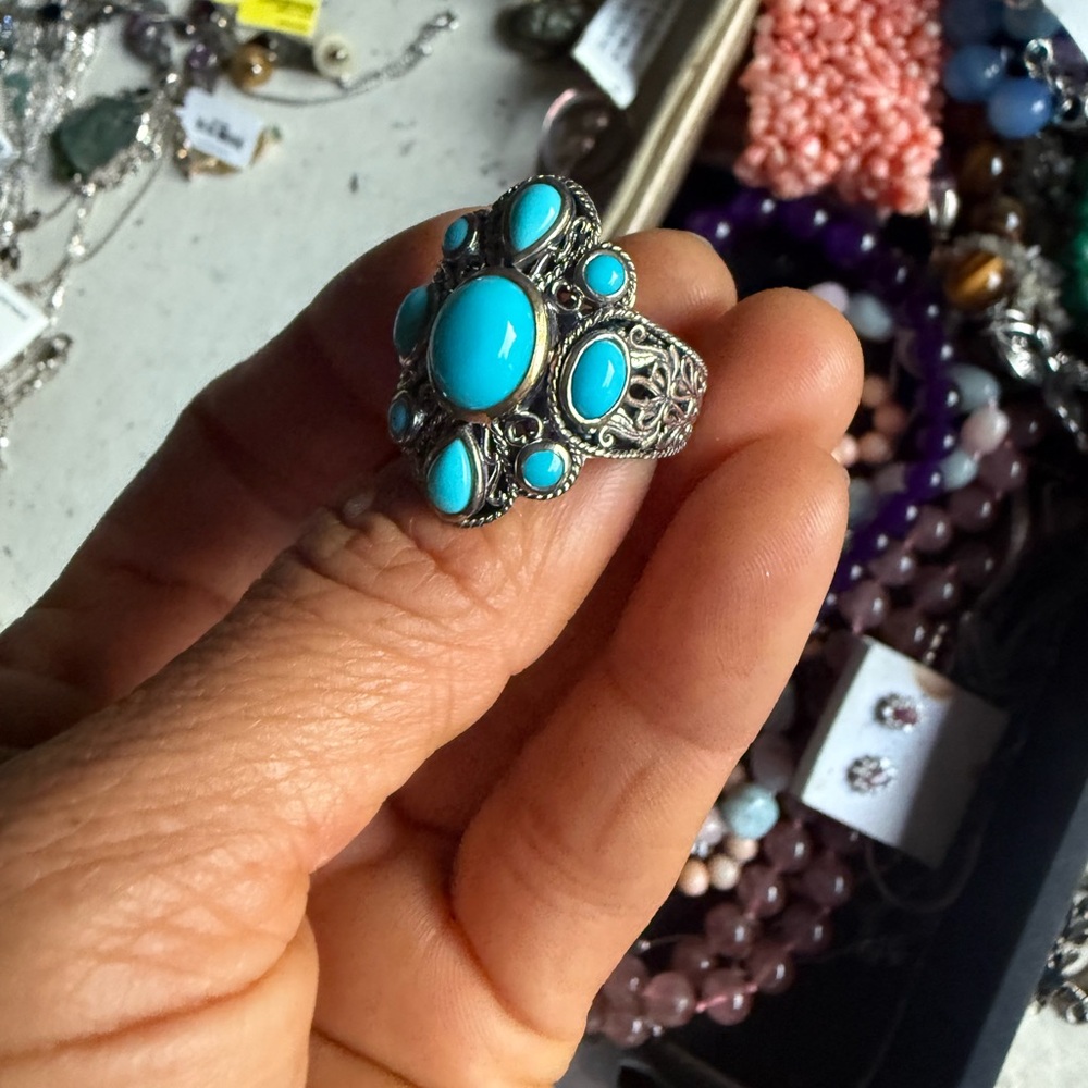 Turquoise Silver Statement Ring - image 6